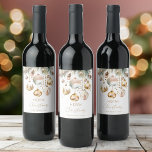 Boho Merry Christmas holiday snowy pines Wine Label<br><div class="desc">Christmas holiday party snowy boho Christmas personalised bottle labels watercolor pastel brown  rose gold baubles snowy pine tree branches gold sprinkles elegant Christmas wine bottles</div>