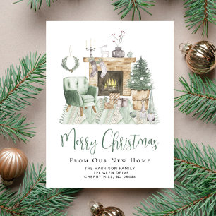 Boho Merry Christmas New Home Holiday Moving Announcement Postcard