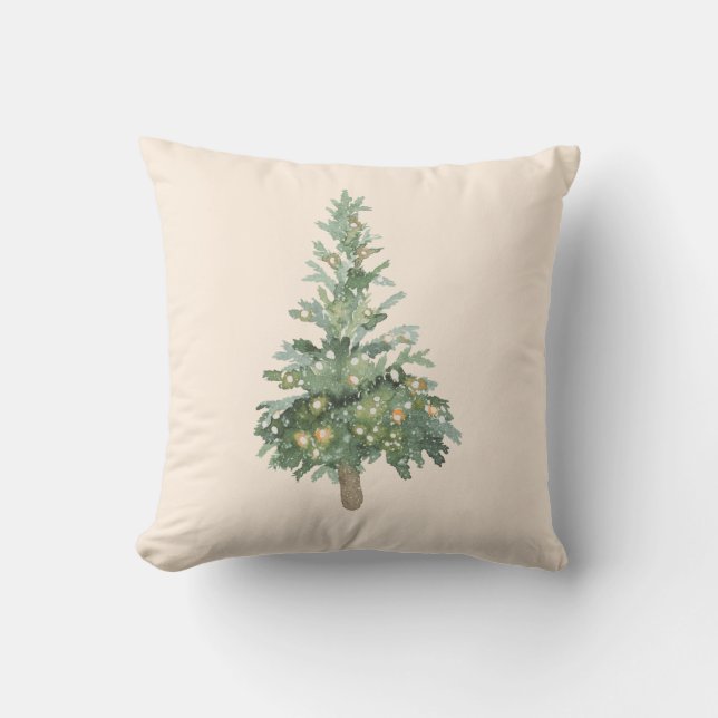 Boho Merry Christmas Watercolor Tree Cushion (Front)