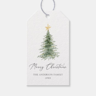 Boho Merry Christmas Watercolor Tree Gift Tags