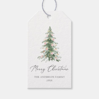 Boho Merry Christmas Watercolor Tree Gift Tags