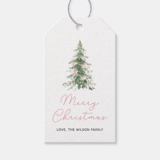 Boho Merry Christmas Watercolor Tree Gift Tags