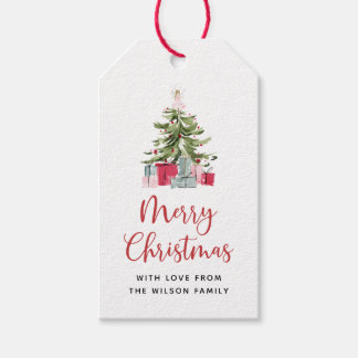 Boho Merry Christmas Watercolor Tree Gift Tags