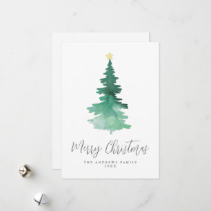 Boho Merry Christmas Watercolor Tree Non-Photo Hol Holiday Card