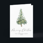 Boho Merry Christmas Watercolor Tree Non-Photo Holiday Card<br><div class="desc">Simple and beautiful holiday card featuring a watercolor Christmas tree with Merry Christmas written in an elegant calligraphy font. Customise and personalise your card with your name and year,  and your own custom message on the inside.</div>