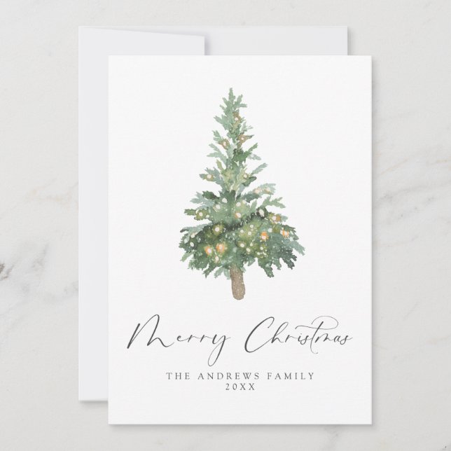 Boho Merry Christmas Watercolor Tree Non-Photo Holiday Card (Front)
