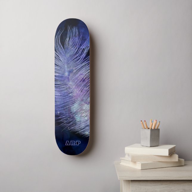 *~*  Boho Midnight Sky Cosmic Pastel Feather Skateboard (Wall Art)