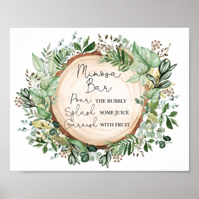 Boho Mimosa Bar Rustic Greenery Bridal Shower Poster (Front)