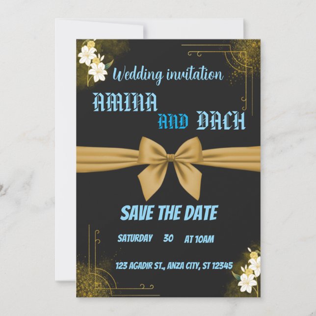 Boho Minimal Black and White Leaf Monogram Wedding Invitation (Front)