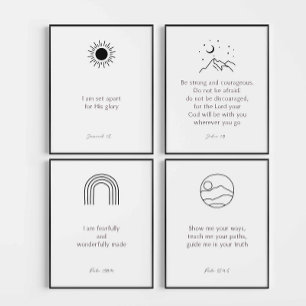 Boho minimal black kids bible verse set of 4 print