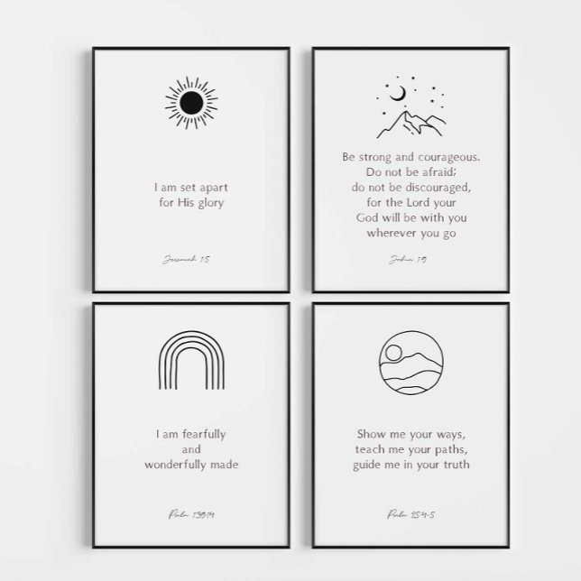 Boho minimal black kids bible verse set of 4 print (Creator Uploaded)