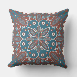 Boho Minimal Mandala Hand-Drawn Rust Teal Cushion