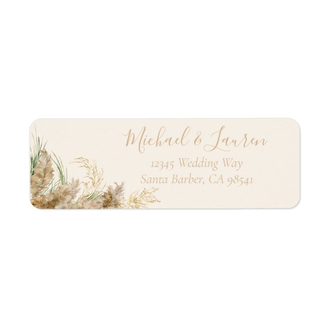 Boho Minimal Pampas Grass Cream Label Return Address Label (Front)