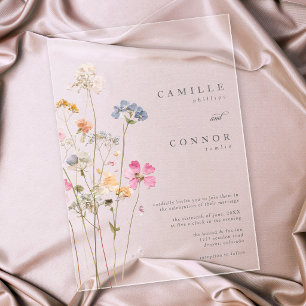 Boho Minimal Pressed Wildflower Botanical Wedding Acrylic Invitations