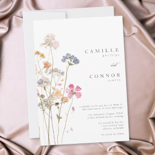 Boho Minimal Pressed Wildflower Botanical Wedding Invitation