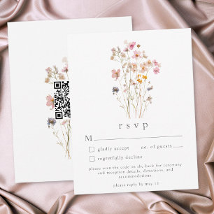 Boho Minimal Pressed Wildflower Botanical Wedding RSVP Card