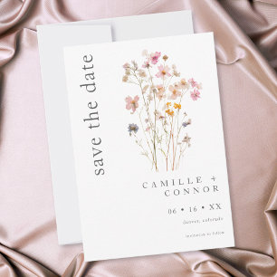 Boho Minimal Pressed Wildflower Botanical Wedding Save The Date