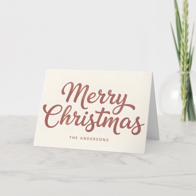 Boho Minimal Script Merry Christmas Holiday Card (Front)