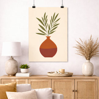 Boho Minimal Vase Botanical Neutral Terracotta Poster