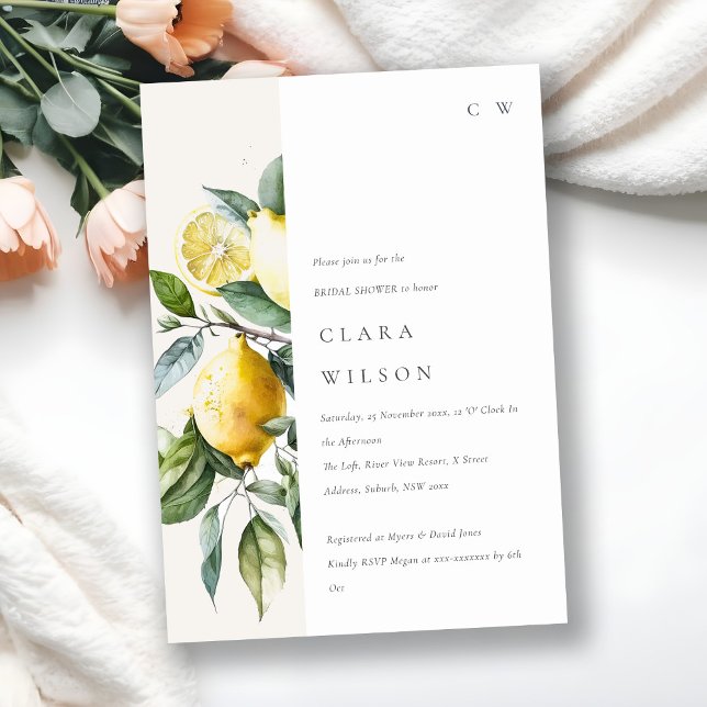 Boho Minimal Yellow Lemon Garden Bridal Shower Invitation (Creator Uploaded)