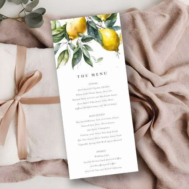 Boho Minimal Yellow Lemon Garden Wedding Menu Card (Creator Uploaded)