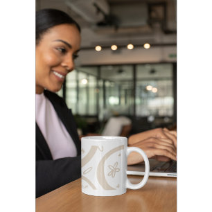 Boho Minimalist Abstract Crescent & Floral Doodle  Coffee Mug