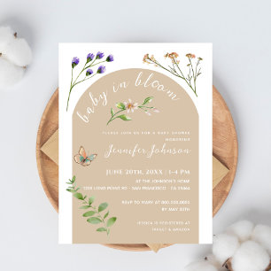 Boho Minimalist Baby In Bloom Floral Baby Shower Postcard