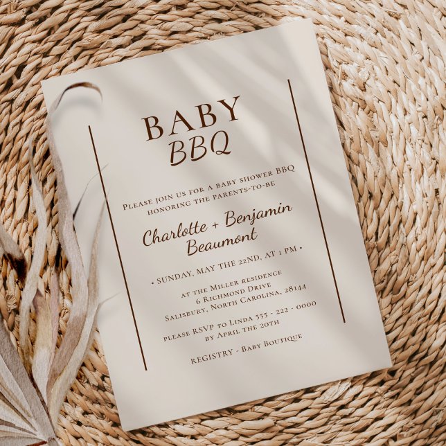 Boho Minimalist Beige Baby BBQ Baby Shower Invitation (Creator Uploaded)