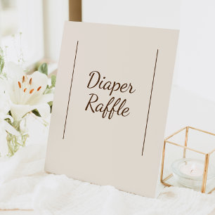 Boho Minimalist Beige Baby Shower Diaper Raffle Pedestal Sign