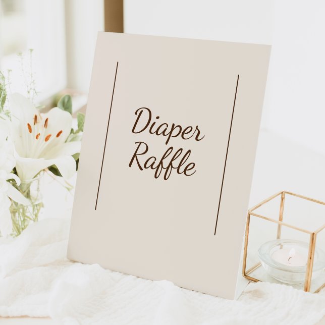 Boho Minimalist Beige Baby Shower Diaper Raffle Pedestal Sign (Creator Uploaded)