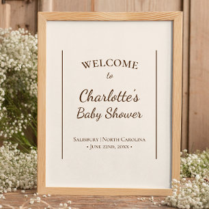 Boho Minimalist Beige Baby Shower Welcome Poster