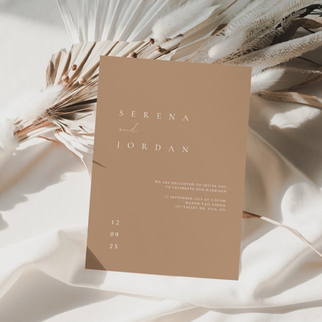 Boho Minimalist Beige Tan Wedding Invitation (Creator Uploaded)