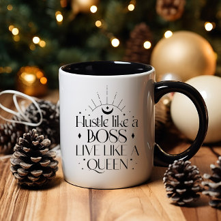 Boho Minimalist Black and White Moon Lady Boss Mug