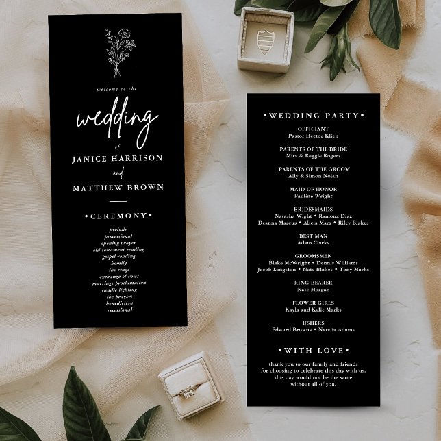 Boho Minimalist Black and White Wedding Program (Creator Uploaded)