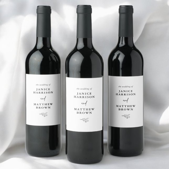 Boho Minimalist Black and White Wedding Wine Label (Creator Uploaded)