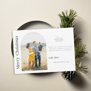 Boho Minimalist Black White Photo Christmas Family Holiday Card