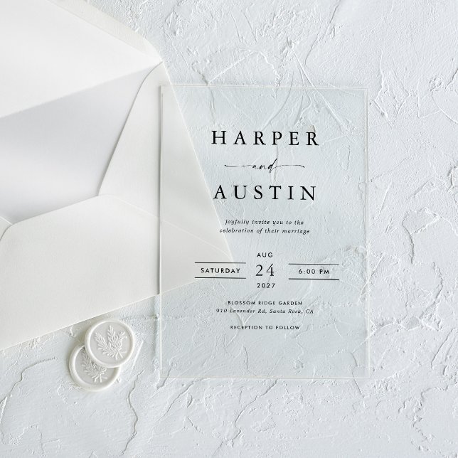 Boho Minimalist Black & White Wedding Acrylic Invitations (Creator Uploaded)