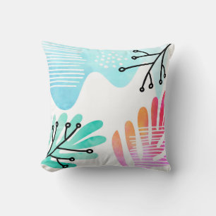 Boho Minimalist Blob Shape Leaves Line Art Cushion