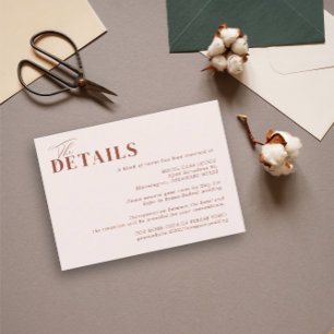Boho Minimalist Blush Terracotta Wedding Details Enclosure Card