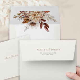 Boho minimalist botanical cream fall wedding envelope