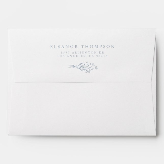 Boho Minimalist Botanicals Dusty Blue Wedding Envelope (Back (Top Flap))