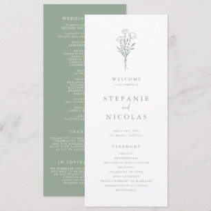 Boho Minimalist Botanicals Sage Green Wedding Program