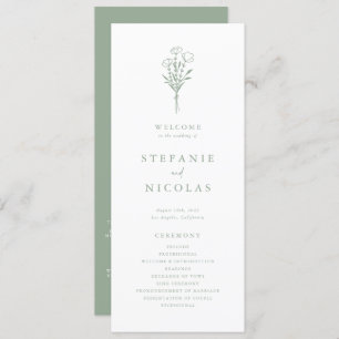 Boho Minimalist Botanicals Sage Green Wedding Program