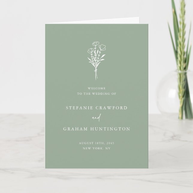 Boho Minimalist Botanicals Sage Green Wedding Program (Front)