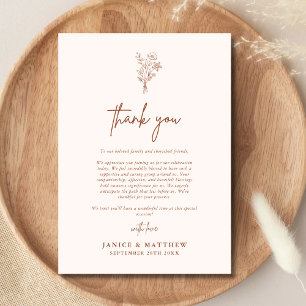Boho Minimalist Botanicals Terracotta Fall Wedding Thank You Card