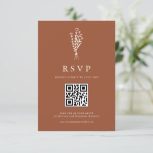 Boho Minimalist Botanicals Terracotta QR Code RSVP Card