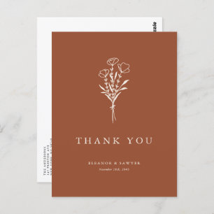 Boho Minimalist Botanicals Terracotta Thank You Postcard