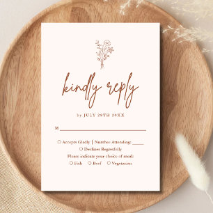 Boho Minimalist Botanicals Terracotta Wedding RSVP Card