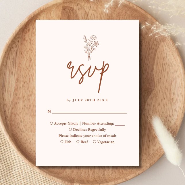 Boho Minimalist Botanicals Terracotta Wedding RSVP Card (Creator Uploaded)