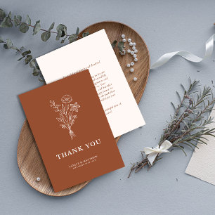Boho Minimalist Botanicals Terracotta Wedding Thank You Card